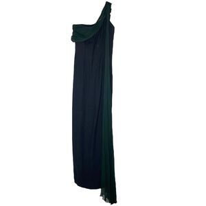 Vintage Gale Mitchell Designer 90's Black One Shoulder Dress w/ 100% Silk Sash